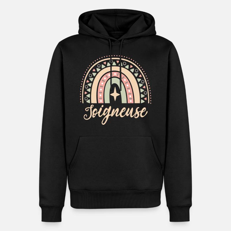 Cadeau Soigneuse. Boho Rainbow soigneuse. - Sweat à capuche Premium bio Homme - noir