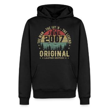 2007 Juin 2007 Anniversaire Juin 2007 Juin Cadeau - Sweat à capuche Premium bio Homme - noir - Devant - Nico (187cm)