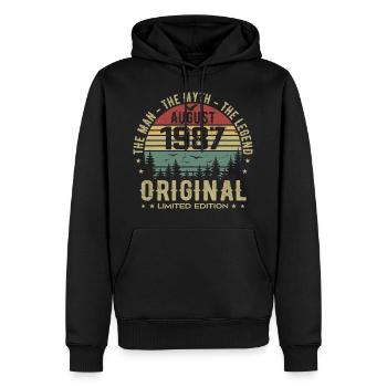 Légende Depuis Août 1987 Cadeau Anniversaire 1987 - Sweat à capuche Premium bio Homme - noir - Devant - Nico (187cm)