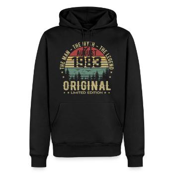 Légende Depuis Août 1983 Cadeau Anniversaire 1983 - Sweat à capuche Premium bio Homme - noir - Devant - Nico (187cm)