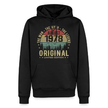 Légende Depuis Août 1978 Cadeau Anniversaire 1978 - Sweat à capuche Premium bio Homme - noir - Devant - Nico (187cm)