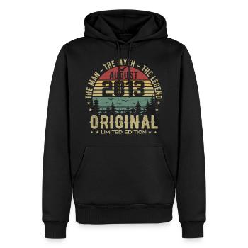 Légende Depuis Août 2013 Cadeau Anniversaire 2013 - Sweat à capuche Premium bio Homme - noir - Devant - Nico (187cm)
