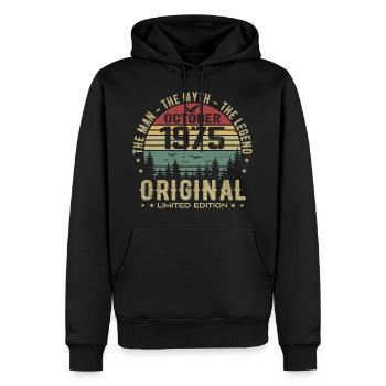 Homme Cadeau D'anniversaire 1975 Octobre 1975 - Sweat à capuche Premium bio Homme - noir - Devant - Nico (187cm)