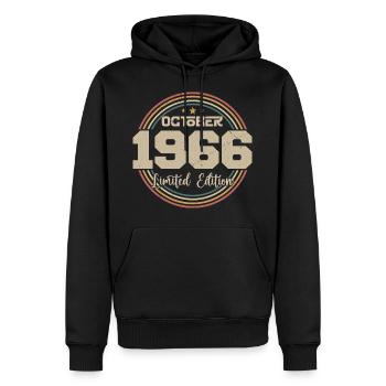Né en octobre 1966 Retro Anniversaire Octobre 1966 - Sweat à capuche Premium bio Homme - noir - Devant - Nico (187cm)