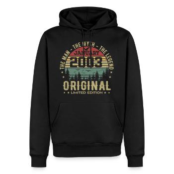 Cadeau D'anniversaire 22 ans, Nées En Janvier 2003 - Sweat à capuche Premium bio Homme - noir - Devant - Nico (187cm)