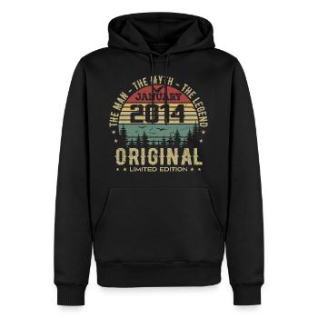 11 Jahre altes Geburtstagsgeschenk, geboren im Januar 2014 - Männer Premium Bio Hoodie - Schwarz - Vorne - Nico (187cm)