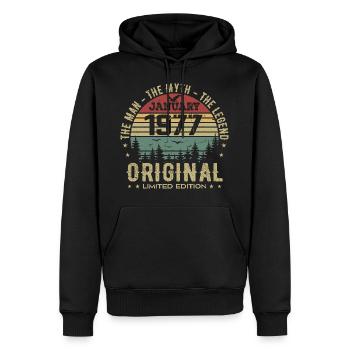 Cadeau D'anniversaire 48 ans, Nées En Janvier 1977 - Sweat à capuche Premium bio Homme - noir - Devant - Nico (187cm)