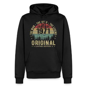Cadeau D'anniversaire 54 ans, Nées En Janvier 1971 - Sweat à capuche Premium bio Homme - noir - Devant - Nico (187cm)