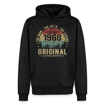 Anniversaire Février 1968 | Vintage Février 1968 - Sweat à capuche Premium bio Homme - noir - Devant - Nico (187cm)