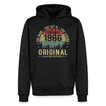 Anniversaire Février 1966 | Vintage Février 1966 - Sweat à capuche Premium bio Homme - noir - Devant - Nico (187cm)