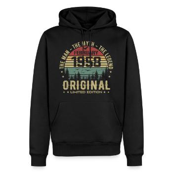 Anniversaire Février 1958 | Vintage Février 1958 - Sweat à capuche Premium bio Homme - noir - Devant - Nico (187cm)