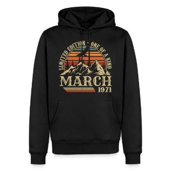 Cadeau D'anniversaire Mars 1971, Nées En Mars 1971 - Sweat à capuche Premium bio Homme - noir - Devant - Nico (187cm)