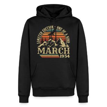 Geburtstagsgeschenk März 1954, geboren im März 1954 - Männer Premium Bio Hoodie - Schwarz - Vorne - Nico (187cm)