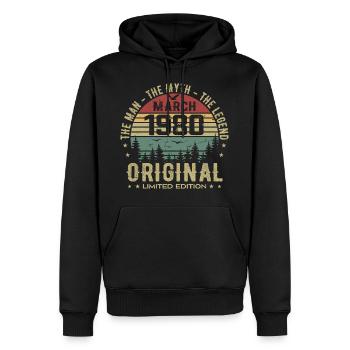 Cadeau pour le 45e Anniversaire Original Mars 1980 - Sweat à capuche Premium bio Homme - noir - Devant - Nico (187cm)