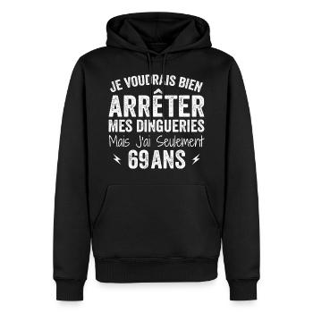 Cadeau 69e Anniversaire Droles 69 ans - Sweat à capuche Premium bio Homme - noir - Devant - Nico (187cm)