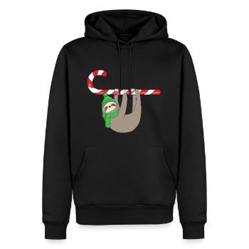 St. Nicholas Christmas Sloth Candy Cane - Men’s Premium Organic Hoodie - black - Front - Nico (187cm)