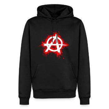 Anarchie / Anarchy in weiß, rote Spritzer - Männer Premium Bio Hoodie - Schwarz - Vorne - Nico (187cm)