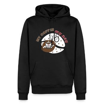 Café et vélo - Sweat à capuche Premium bio Homme - noir - Devant - Nico (187cm)