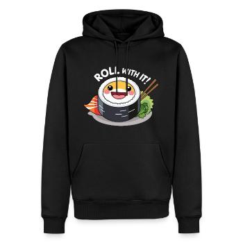 Roll With It - Fun Sushi Design - Men’s Premium Organic Hoodie - black - Front - Nico (187cm)