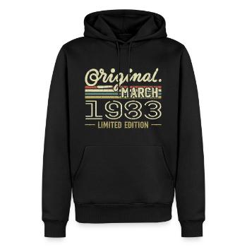 Né en Mars 1983 Cadeau Anniversaire Mars 1983 - Sweat à capuche Premium bio Homme - noir - Devant - Nico (187cm)