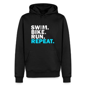 Triathlon - SWIM BIKE RUN REPEAT - Männer Premium Bio Hoodie - Schwarz - Vorne - Nico (187cm)