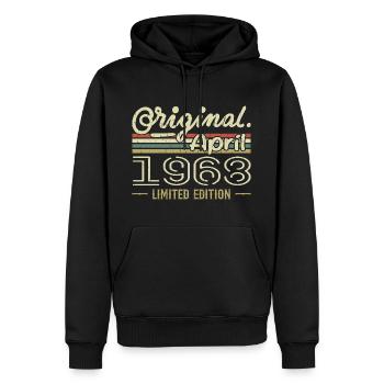 Avril 1968 Cadeau 57e Anniversaire Avril 1968 - Sweat à capuche Premium bio Homme - noir - Devant - Nico (187cm)