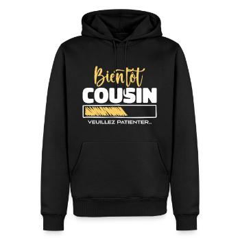bientôt cousin veuillez patienter - Sweat à capuche Premium bio Homme - noir - Devant - Nico (187cm)