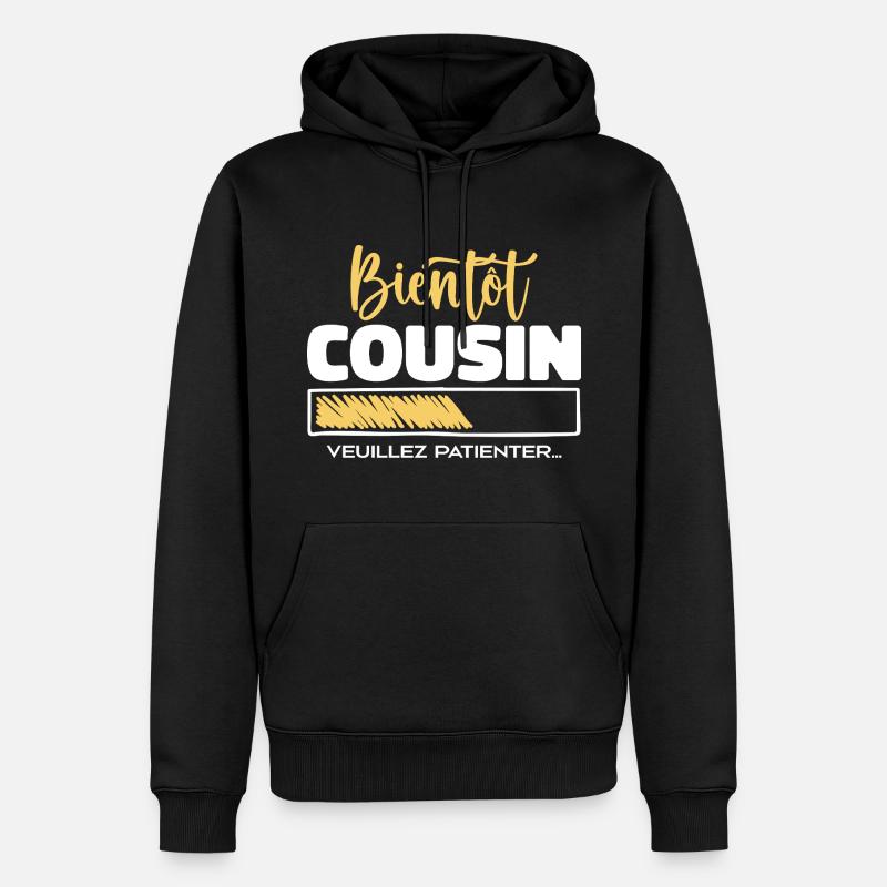 Bald Cousin, bitte warten - Männer Premium Bio Hoodie - Schwarz