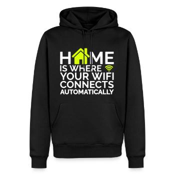 home is where your wifi connects automatically - Men’s Premium Organic Hoodie - black - Front - Nico (187cm)
