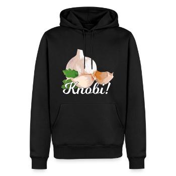 Knoblauch / weiße Schrift - Männer Premium Bio Hoodie - Schwarz - Vorne - Nico (187cm)