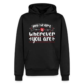 Mon cœur est où que tu sois - Sweat à capuche Premium bio Homme - noir - Devant - Nico (187cm)
