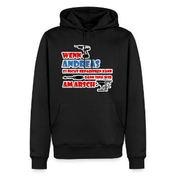 Andreas dit nom vintage cadeau - Sweat à capuche Premium bio Homme - noir - Devant - Nico (187cm)