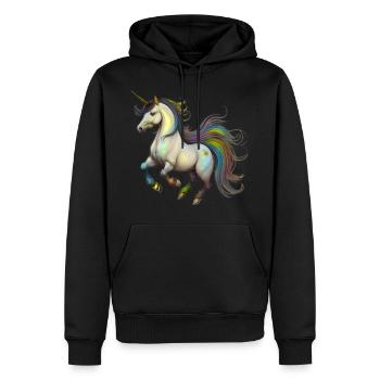 Licorne dans le vent - Arc-en-ciel - Sweat à capuche Premium bio Homme - noir - Devant - Nico (187cm)