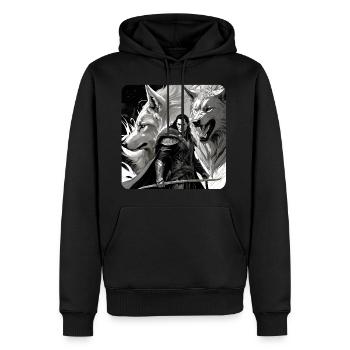 Loki mit Fenris Wolf Asgard Ragnarok - Männer Premium Bio Hoodie - Schwarz - Vorne - Nico (187cm)