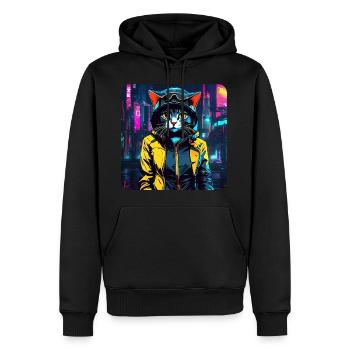 Chat Cyberpunk mignon - Sweat à capuche Premium bio Homme - noir - Devant - Nico (187cm)