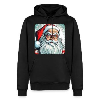 Père Noël drôle avec des lunettes - Sweat à capuche Premium bio Homme - noir - Devant - Nico (187cm)