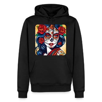 Dia de los Muertos Frau mit Rosen - Männer Premium Bio Hoodie - Schwarz - Vorne - Nico (187cm)