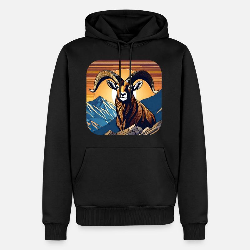 Stolzer Steinbock mit Alpen Panorama - Männer Premium Bio Hoodie - Schwarz