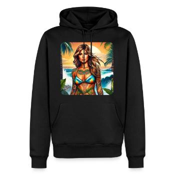 Fille de plage sexy avec des tatouages - Sweat à capuche Premium bio Homme - noir - Devant - Nico (187cm)