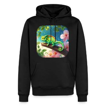 Caméléon avec des fleurs Fleurs - Sweat à capuche Premium bio Homme - noir - Devant - Nico (187cm)