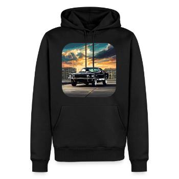 Oldtimer Auto Turbo Rallye im Sonnenuntergang - Männer Premium Bio Hoodie - Schwarz - Vorne - Nico (187cm)