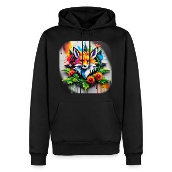 Logo avec renard et fleurs dans le style grafitti - Sweat à capuche Premium bio Homme - noir - Devant - Nico (187cm)