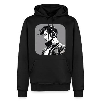 Cooler Typ mit Kopfhörer I - Männer Premium Bio Hoodie - Schwarz - Vorne - Nico (187cm)