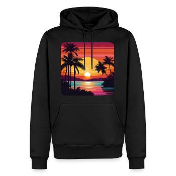 Coucher de soleil atmosphérique avec des palmiers - Sweat à capuche Premium bio Homme - noir - Devant - Nico (187cm)