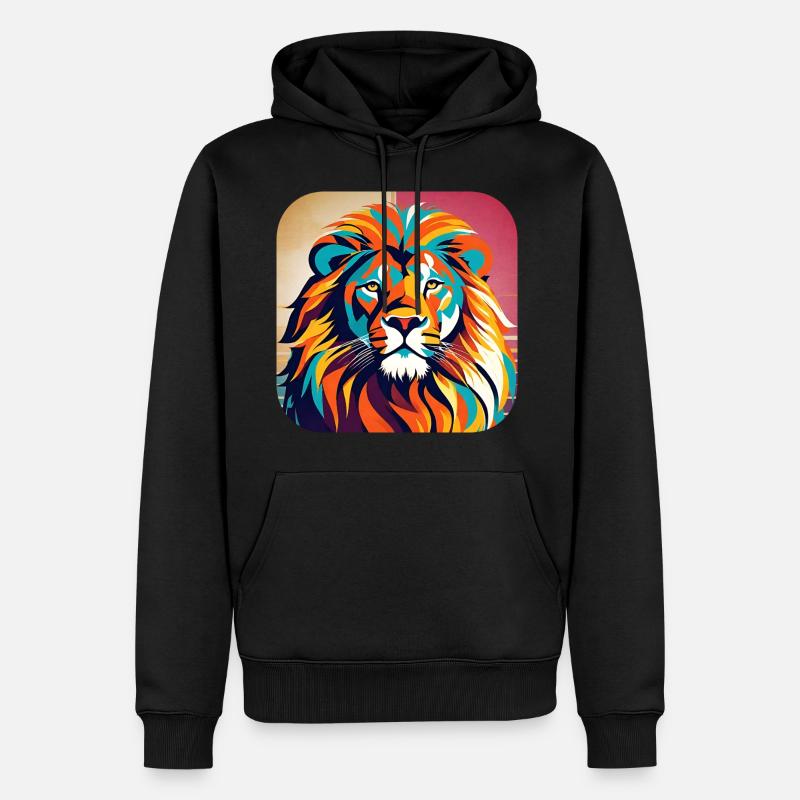 Stolzer Löwe im Retro Style - Männer Premium Bio Hoodie - Schwarz