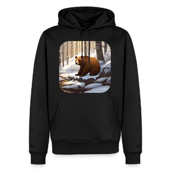 Ours dans la forêt d’hiver - Sweat à capuche Premium bio Homme - noir - Devant - Nico (187cm)