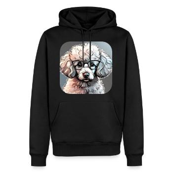 Niedlicher Zwergpudel mit Brille I - Männer Premium Bio Hoodie - Schwarz - Vorne - Nico (187cm)