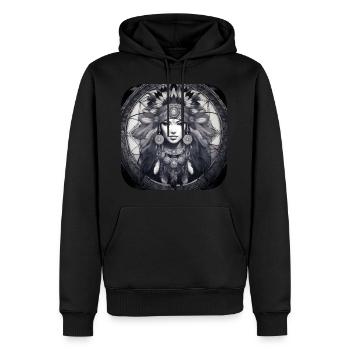 Chaman mystique avec plumes III - Sweat à capuche Premium bio Homme - noir - Devant - Nico (187cm)