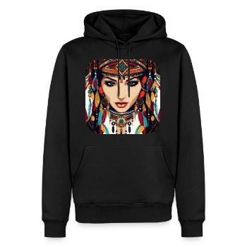 Chaman mystique avec plumes II - Sweat à capuche Premium bio Homme - noir - Devant - Nico (187cm)