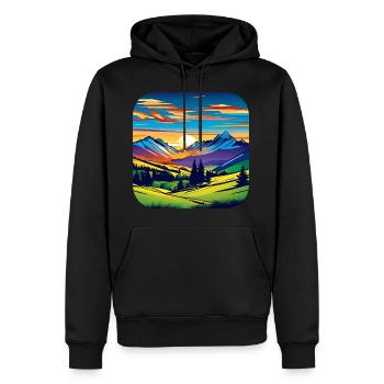 Berge im Sonnenuntergang II - Männer Premium Bio Hoodie - Schwarz - Vorne - Nico (187cm)